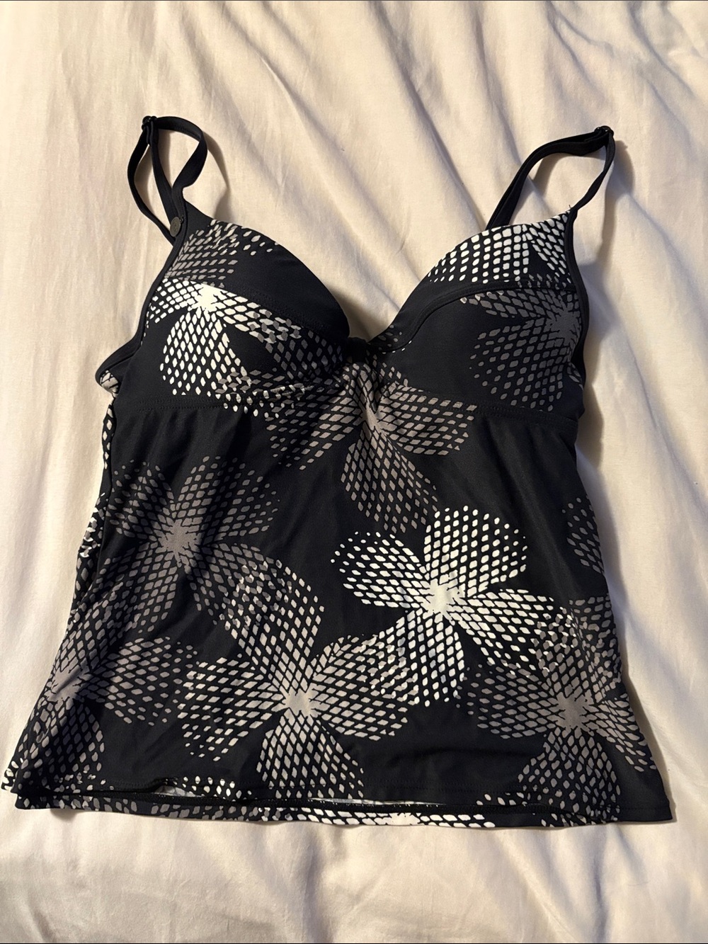 Lole Black and White Patterned Athletic Swim Top
